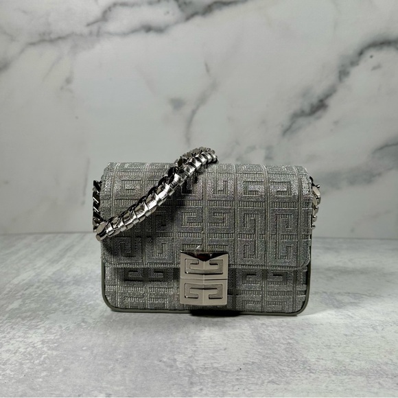 Givenchy Silver Mini Leather Chain Bag 4G/Small Chain Crossbody Designer - Picture 2 of 7
